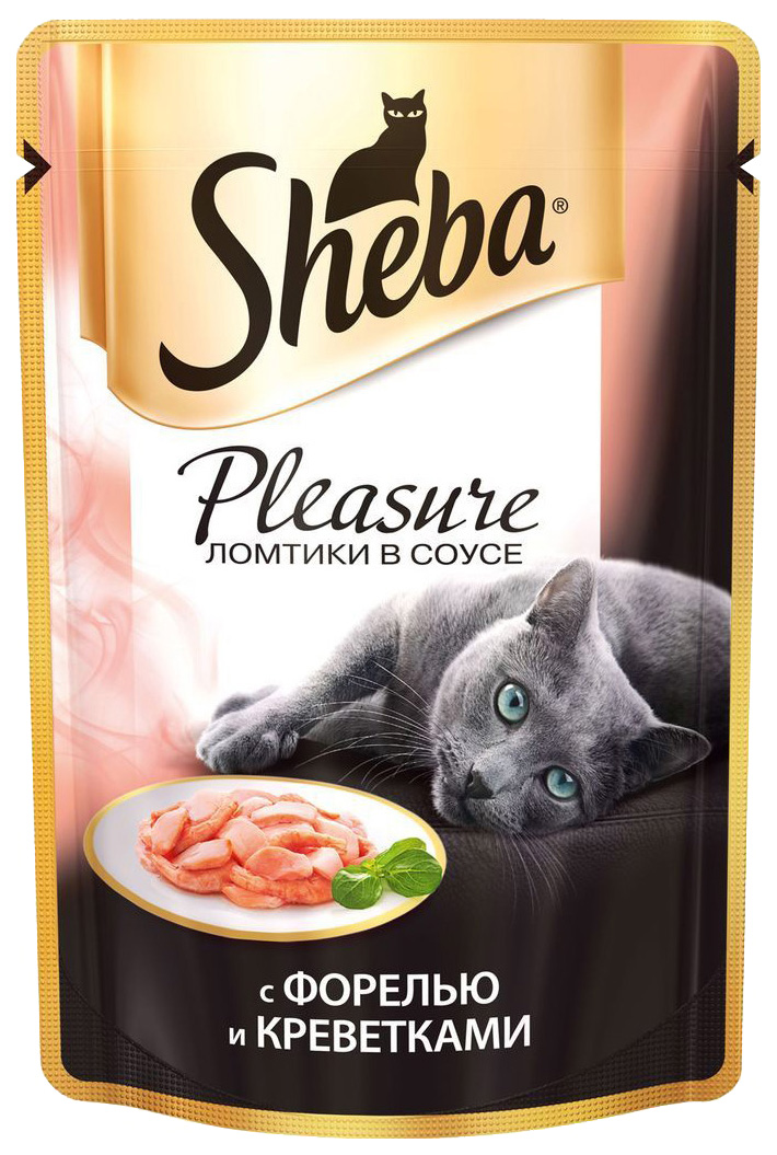 фото Влажный корм для кошек sheba pleasure ломтики с форелью и креветками в соусе, 24 шт по 85г