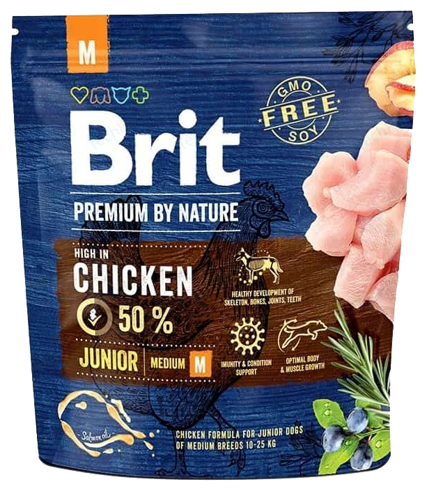 фото Сухой корм для щенков brit premium by nature junior m, для средних пород, курица, 1кг