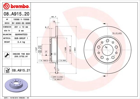 фото Тормозной диск brembo 08.a915.21