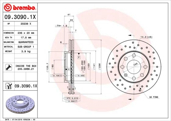 фото Тормозной диск brembo 09.3090.1x