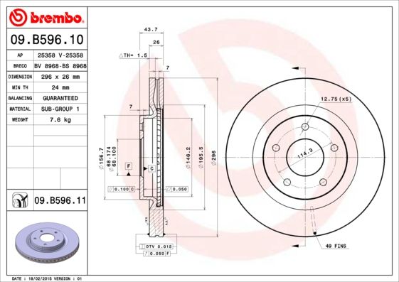 фото Тормозной диск brembo 09.b596.11