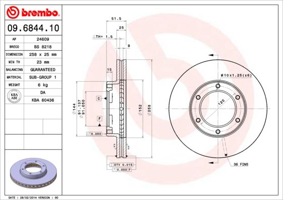 фото Тормозной диск brembo 09.6844.10