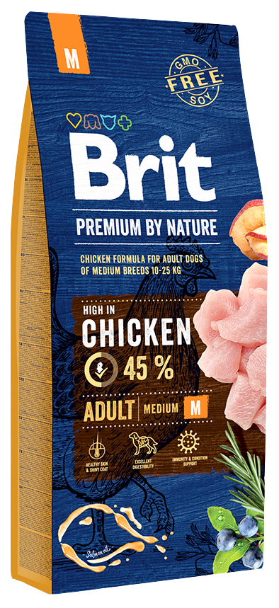 фото Сухой корм для собак brit premium by nature adult m, для средних пород, курица, 3кг