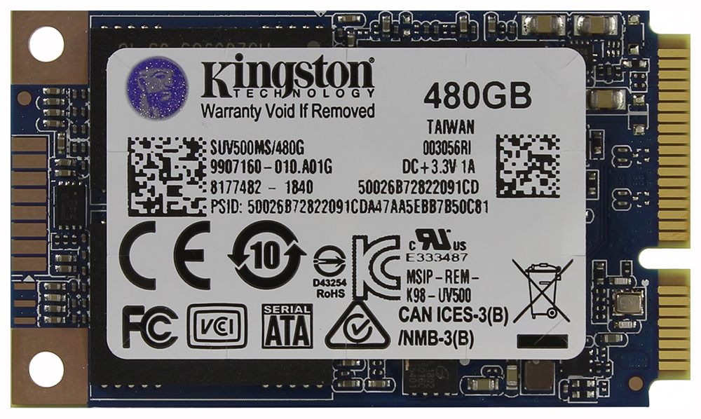 

SSD накопитель Kingston UV500 mSATA 480 ГБ (SUV500MS/480G), UV500