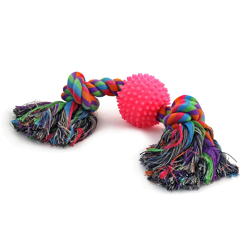 фото Грейфер для собак triol веревка, 2 узла и мяч, разноцветный, 31 см