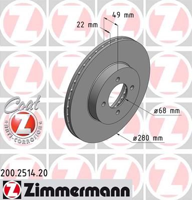 фото Тормозной диск zimmermann 200.2514.20