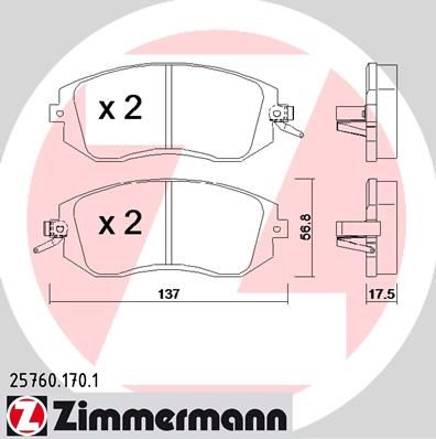 Тормозные колодки ZIMMERMANN дисковые 25760.170.1