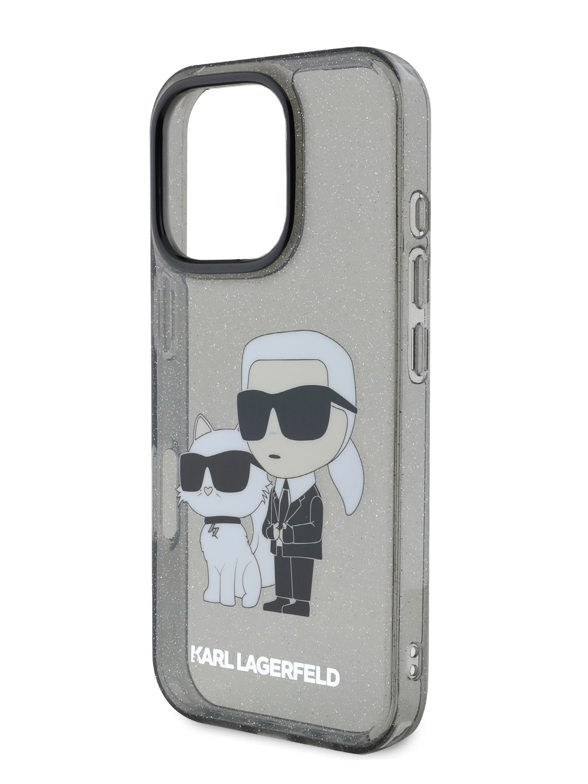 Чехол Karl Lagerfeld для iPhone 16 Pro с блестками Glitter прозрачно-черный 2890₽