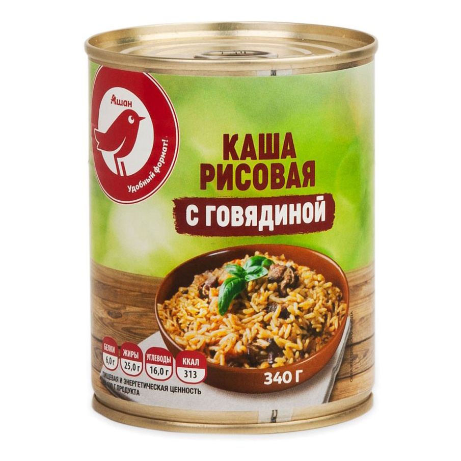 Каша АШАН Красная птица рисовая с говядиной, 340 г