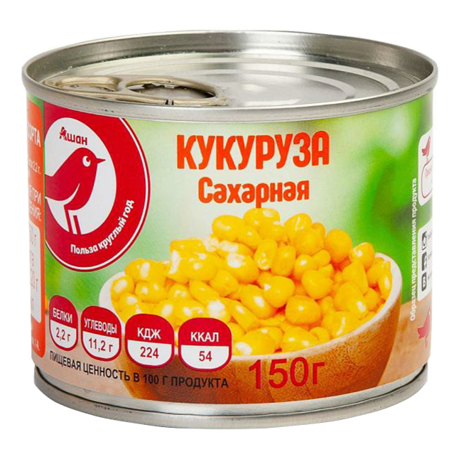 Кукуруза АШАН Красная птица сахарная 150 г