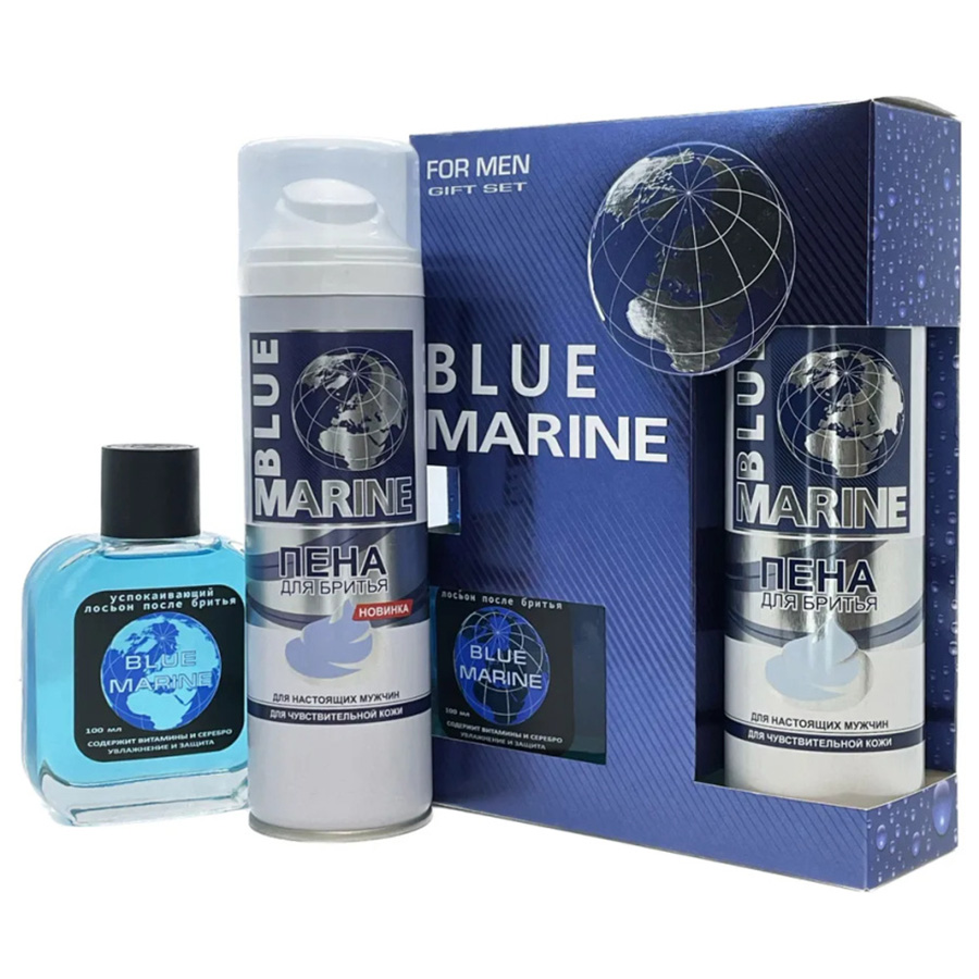 Набор Blue Marine мужской, лосьон после бритья, 100 мл, пена для бритья, 200 мл