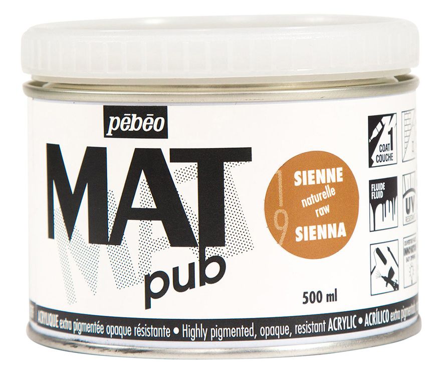 

Краска акриловая Pebeo экстра матовая Mat Pub №1 сиена натуральная 500 мл, Коричневый