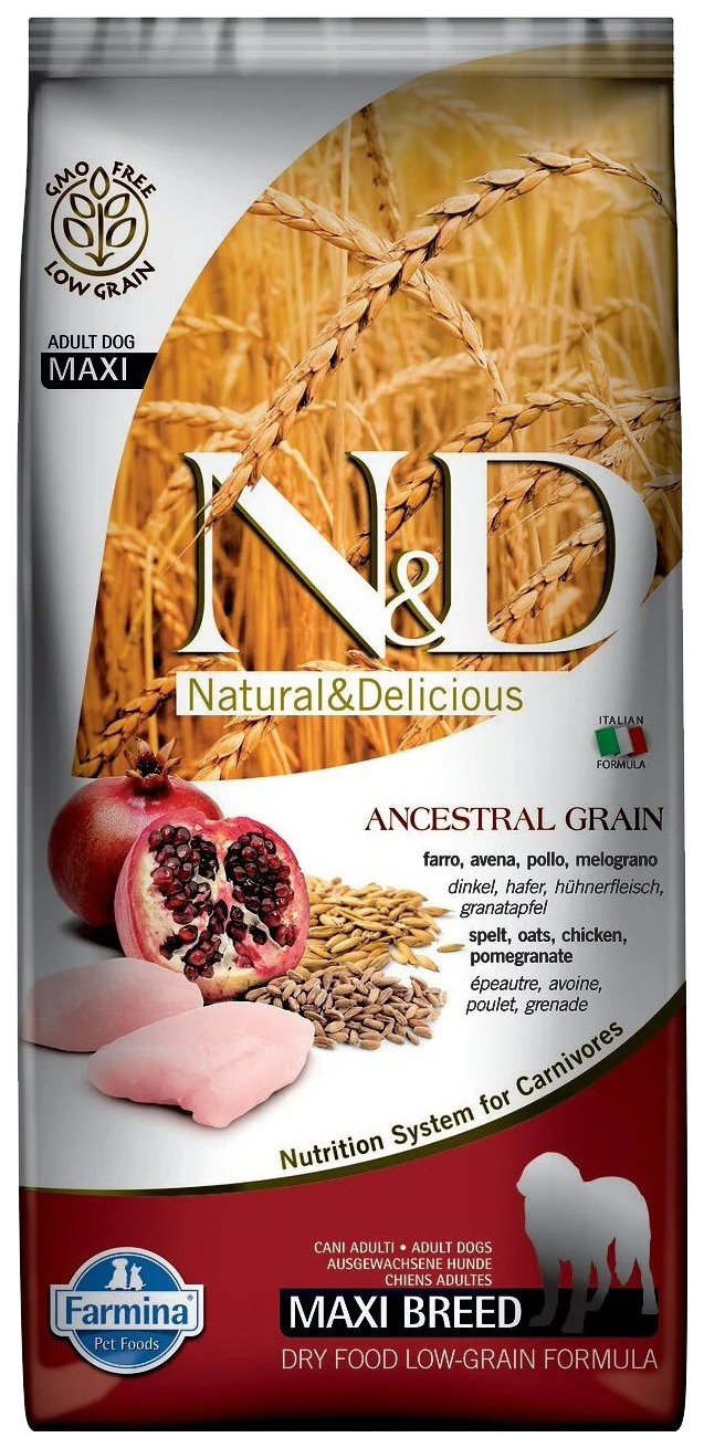 

FARMINA FARMINA DOG N&D ANCESTRAL GRAIN ADULT MAXI GIANT CHICKEN & POMEGRANATE низкозернов