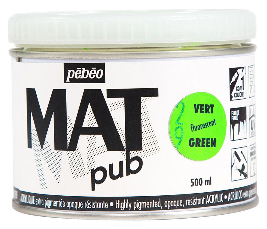 

Краска акриловая Pebeo экстра матовая Mat Pub №3 зеленый флуоресцентный 500 мл