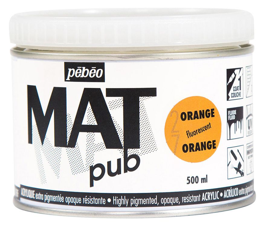 

Краска акриловая Pebeo экстра матовая Mat Pub №3 оранжевый флуоресцентный 500 мл