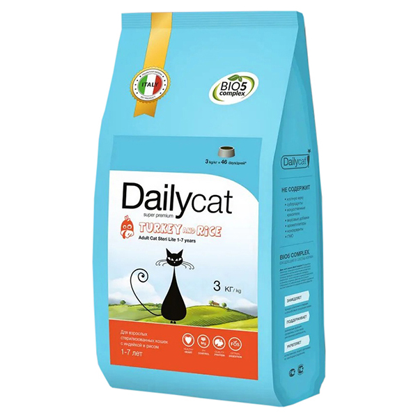 

DAILYCAT DAILYCAT ADULT STERI LITE TURKEY & RICE монобелковый для взрослых кастрированных