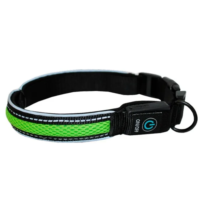 Ошейник для собак №1 светящийся USB Эконил зеленый L 51-61 см 25 мм