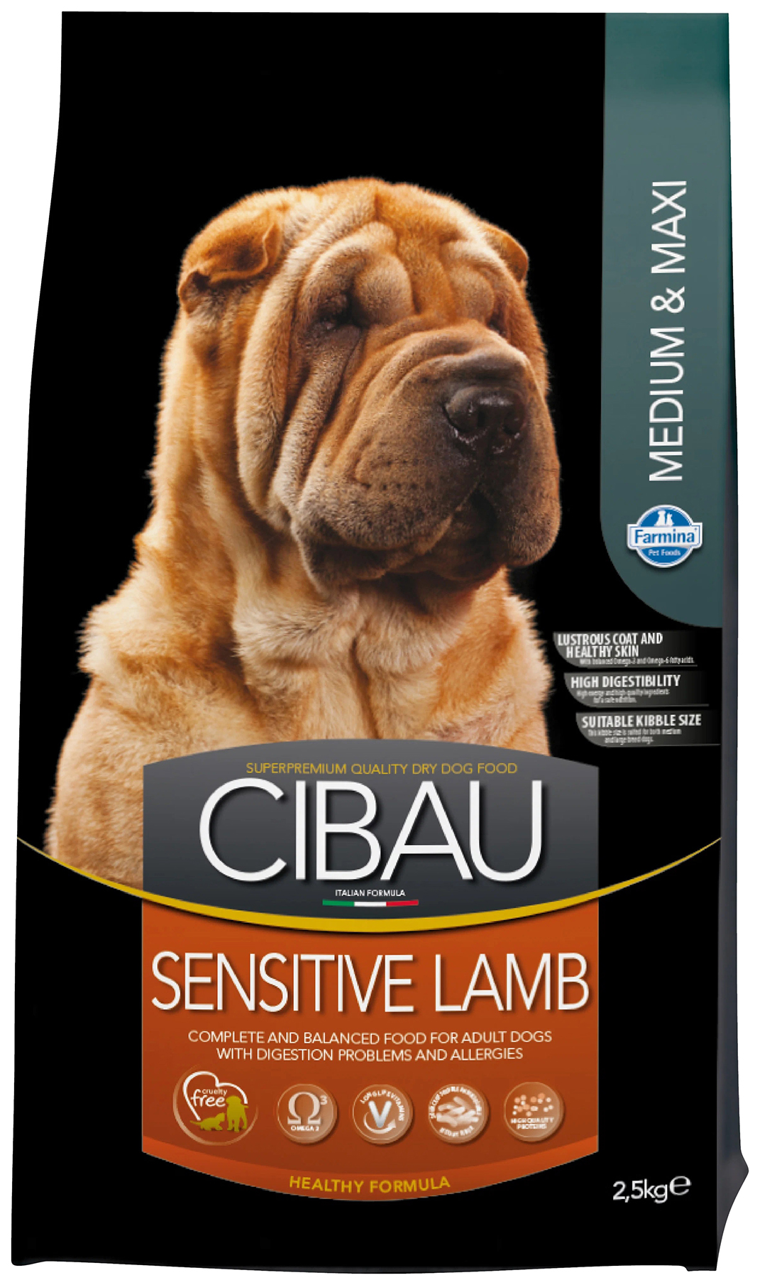 

Сухой корм для собак Farmina Cibau Sensitive Lamb Medium & Maxi при аллергии 2,5 кг, 2 шт