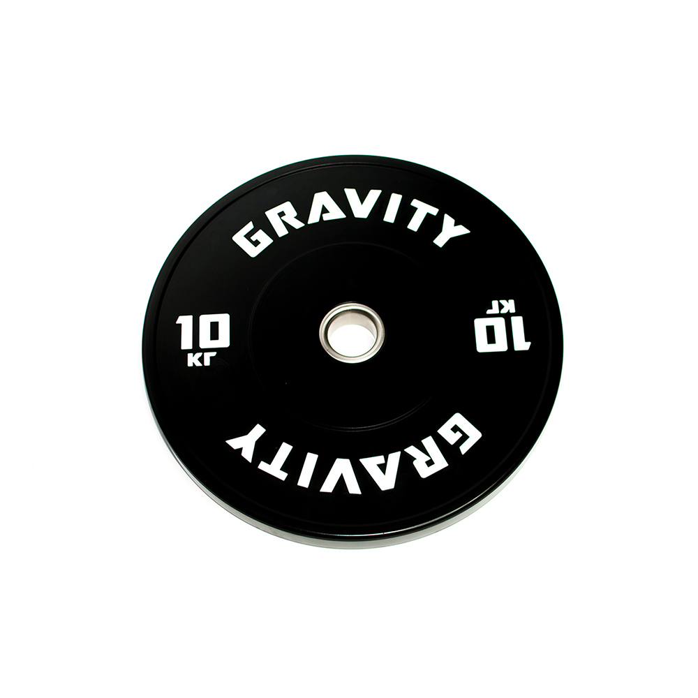 Бамперный каучуковый диск Gravity черный, белый лого, 10 кг