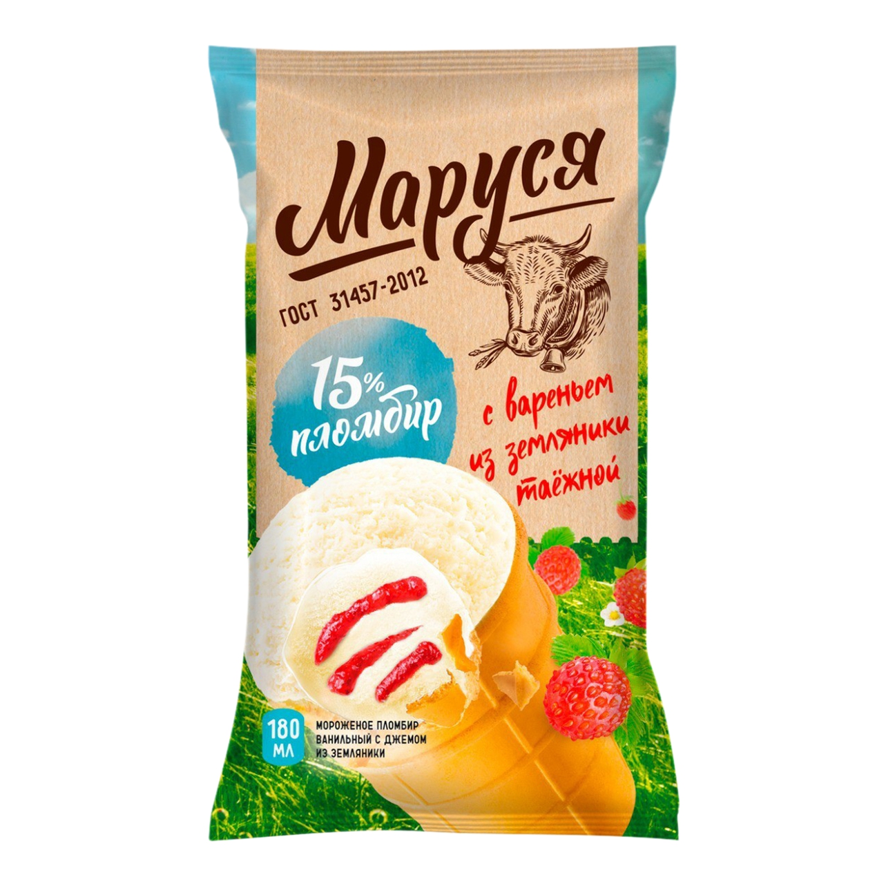 

Мороженое пломбир Маруся с вареньем из земляники таежной 15% 80 г