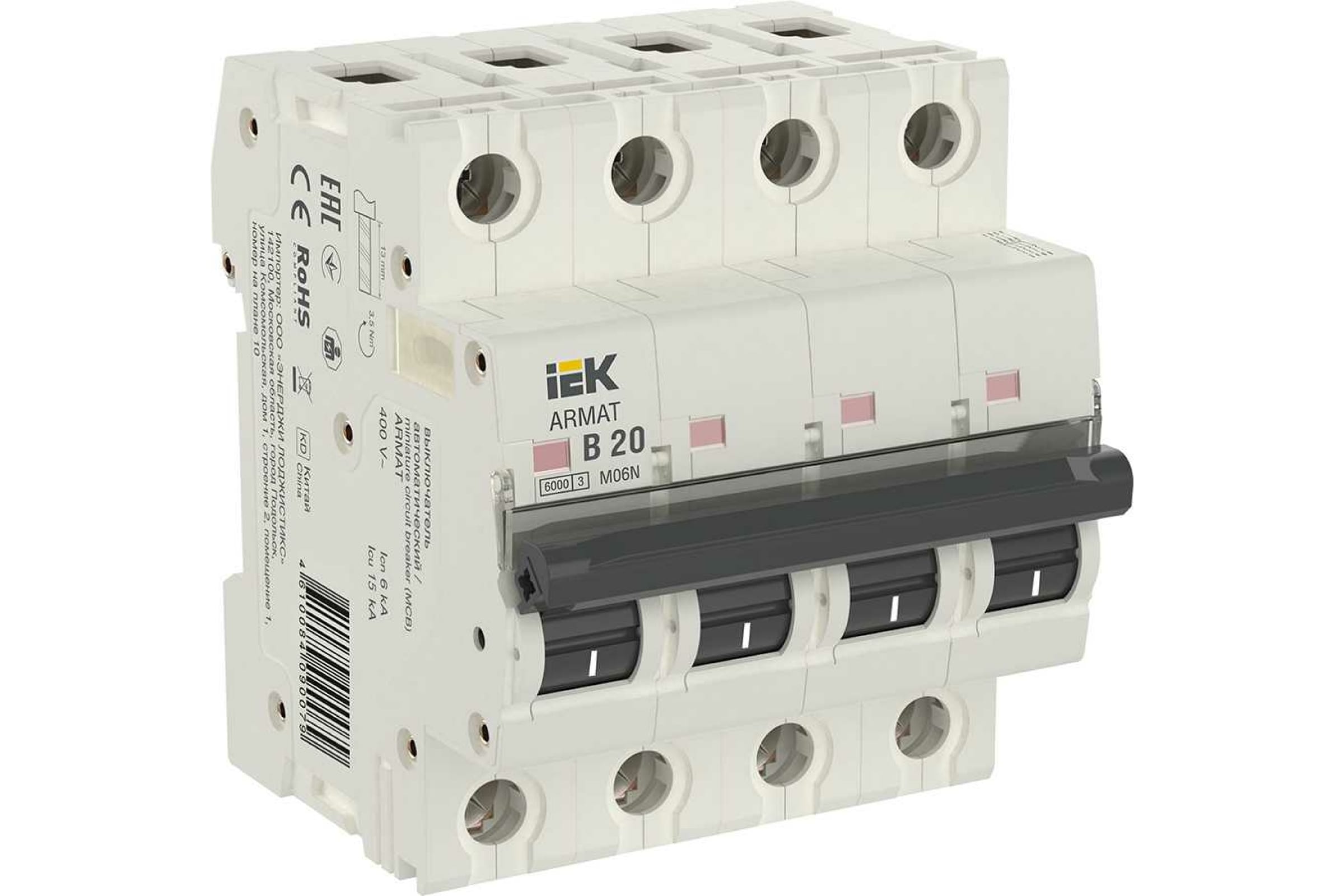 

IEK ARMAT Авт. выкл. M06N 4P B 20А AR-M06N-4-B020