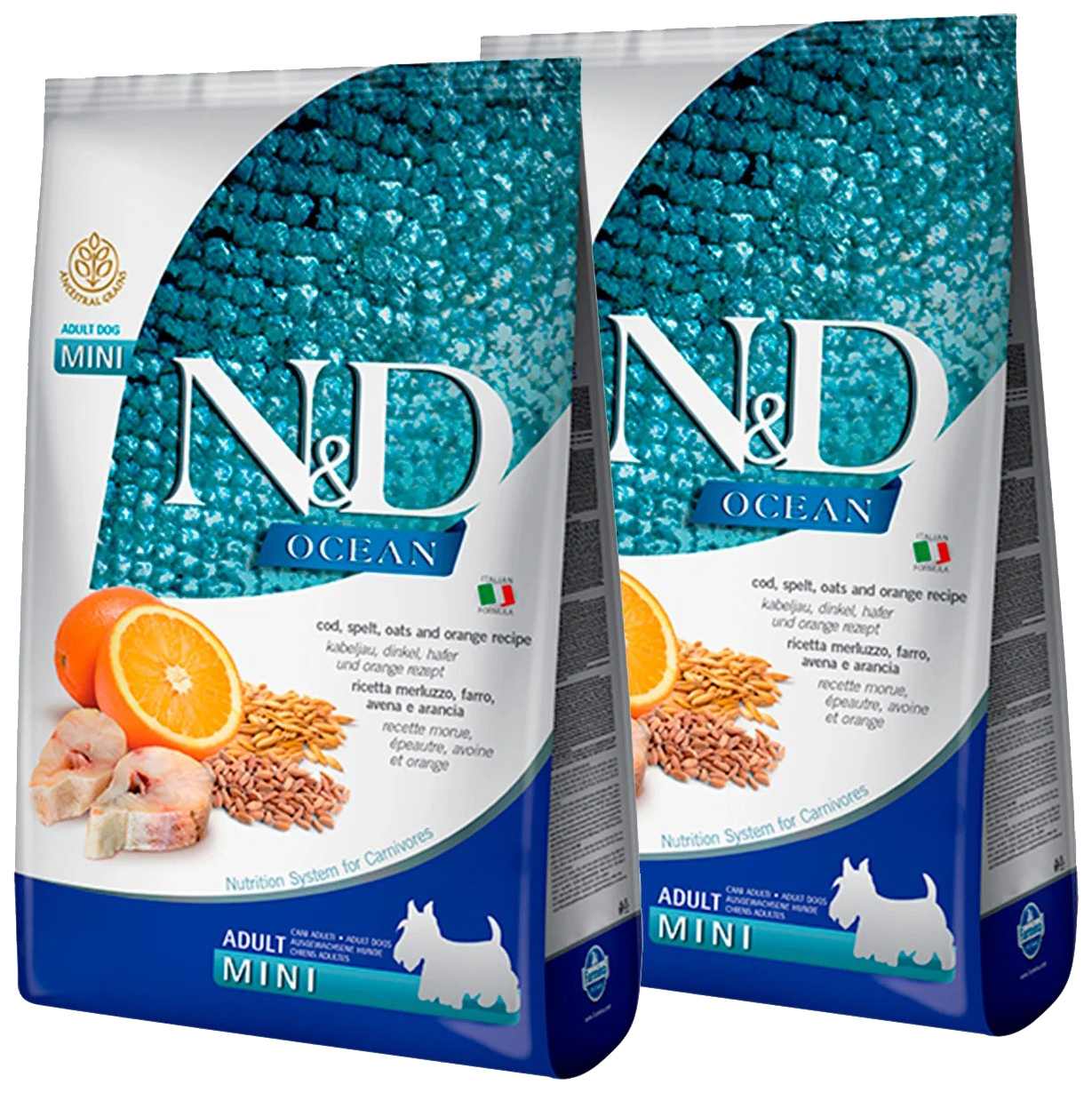 

FARMINA FARMINA DOG N&D OCEAN ADULT MINI CODFISH & ORANGE низкозерновой для взрослых собак