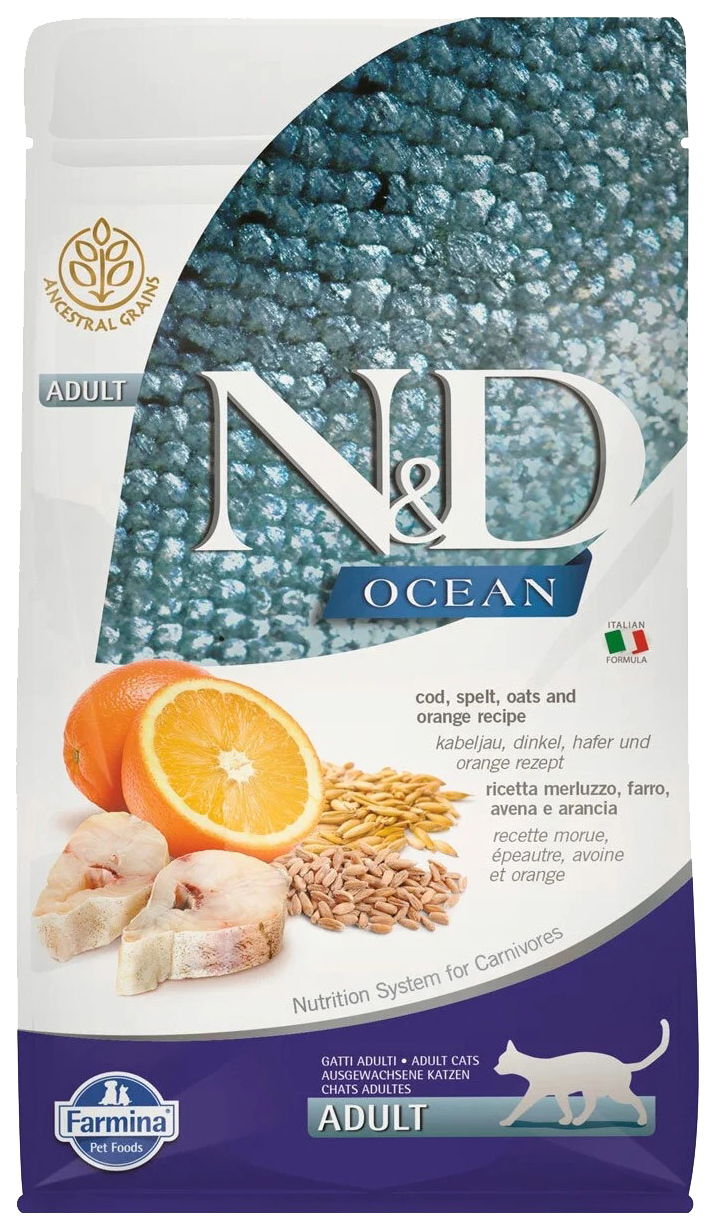 

FARMINA FARMINA CAT N&D OCEAN CODFISH SPELT OATS & ORANGE низкозерновой для взрослых кошек
