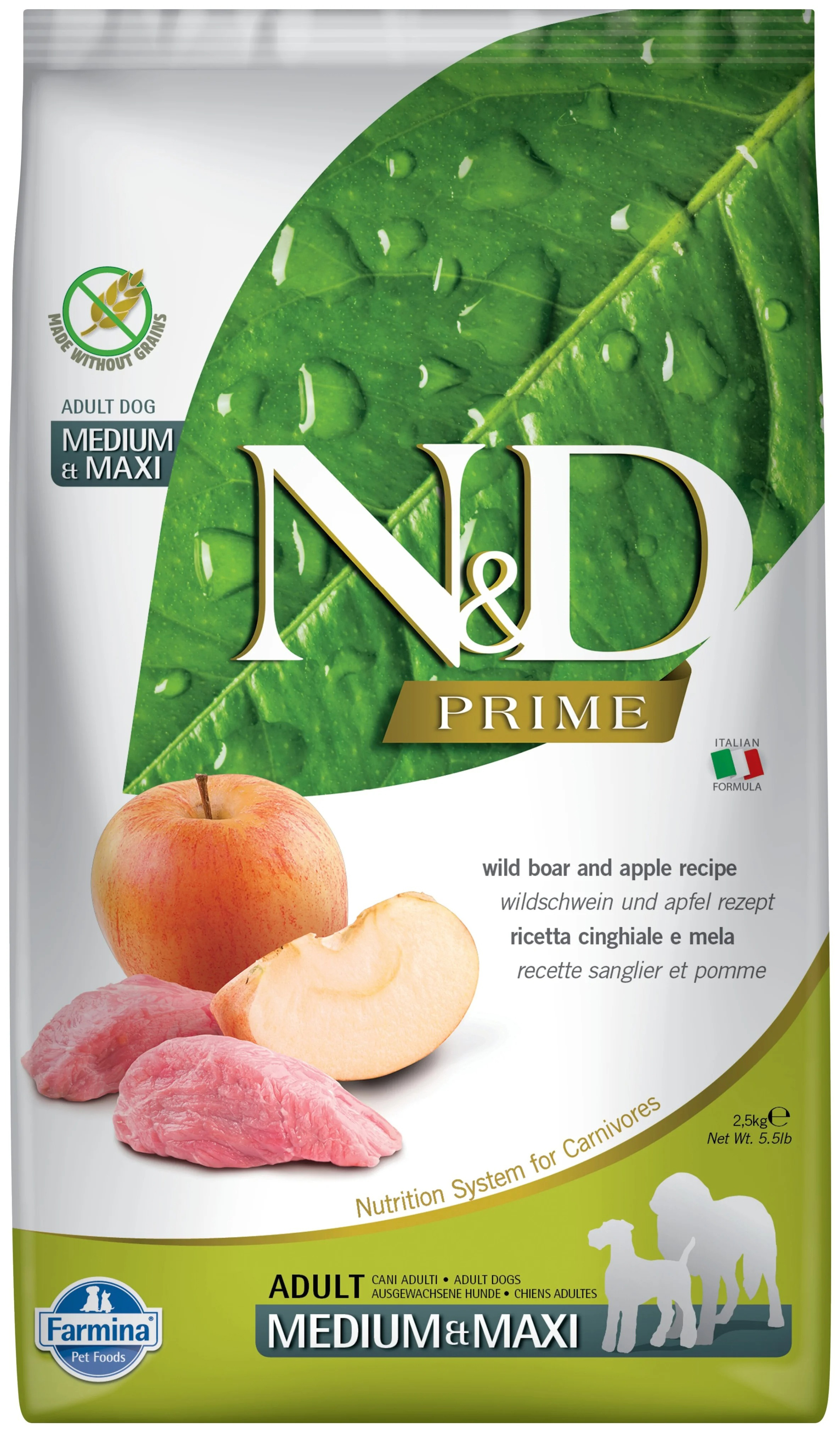 

FARMINA FARMINA DOG N&D PRIME ADULT MEDIUM & MAXI WILD BOAR & APPLE беззерновой для взросл