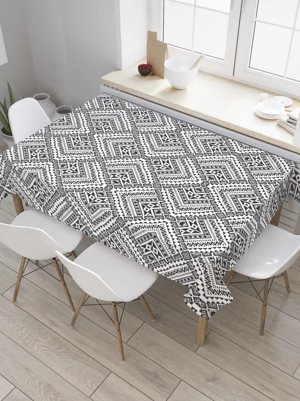 

Скатерть прямоугольная JoyArty "Этнические ромбы" из оксфорда, 120x145 см, Серый, Этнические ромбы
