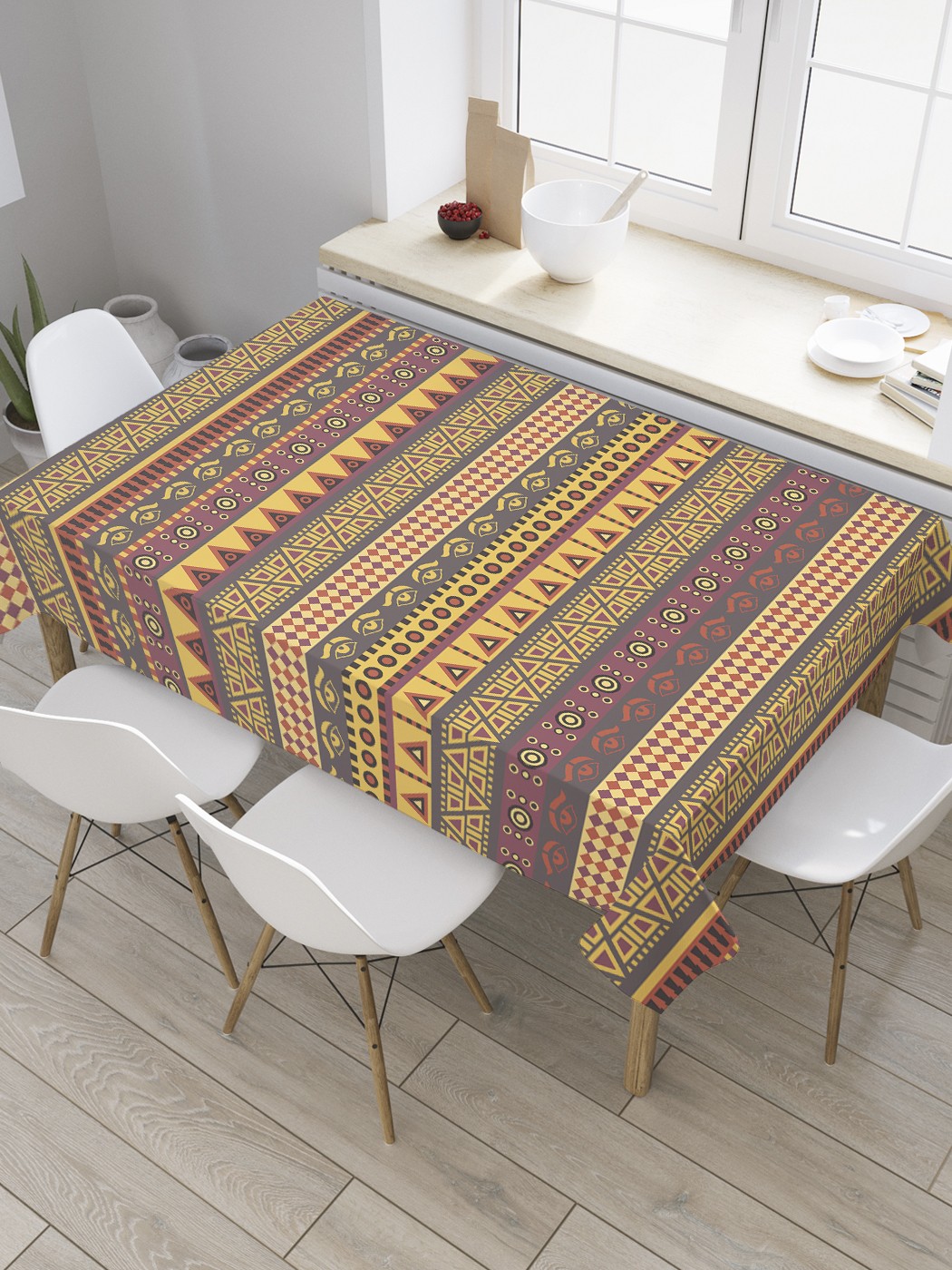 

Скатерть прямоугольная JoyArty "Африканское полотно" из оксфорда, 120x145 см, Желтый, Африканское полотно