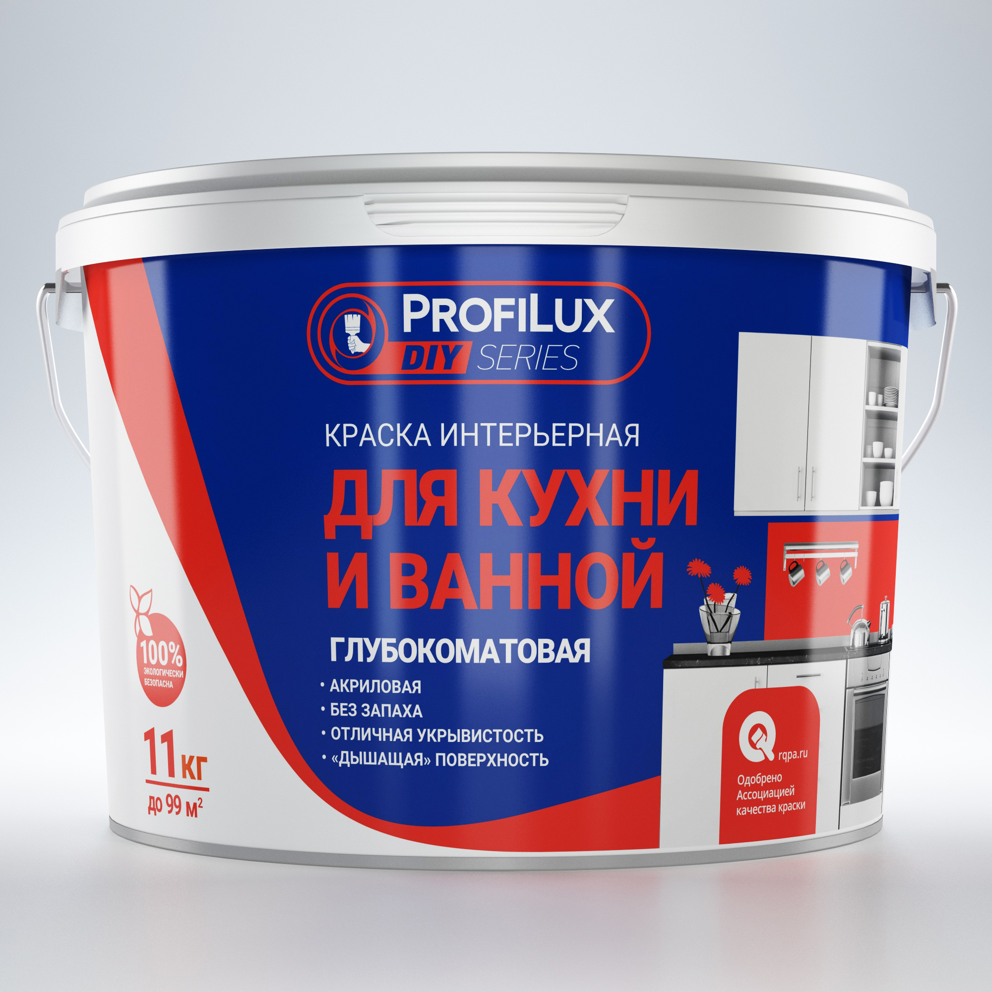 

Краска ВД Profilux DIY series интерьерная для кухни и ванной, 11 кг