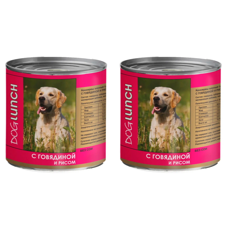 

Консервированный корм для собак Dog Lunch, говядина с рисом в желе, 2 шт по 750 г, Говядина с рисом в желе