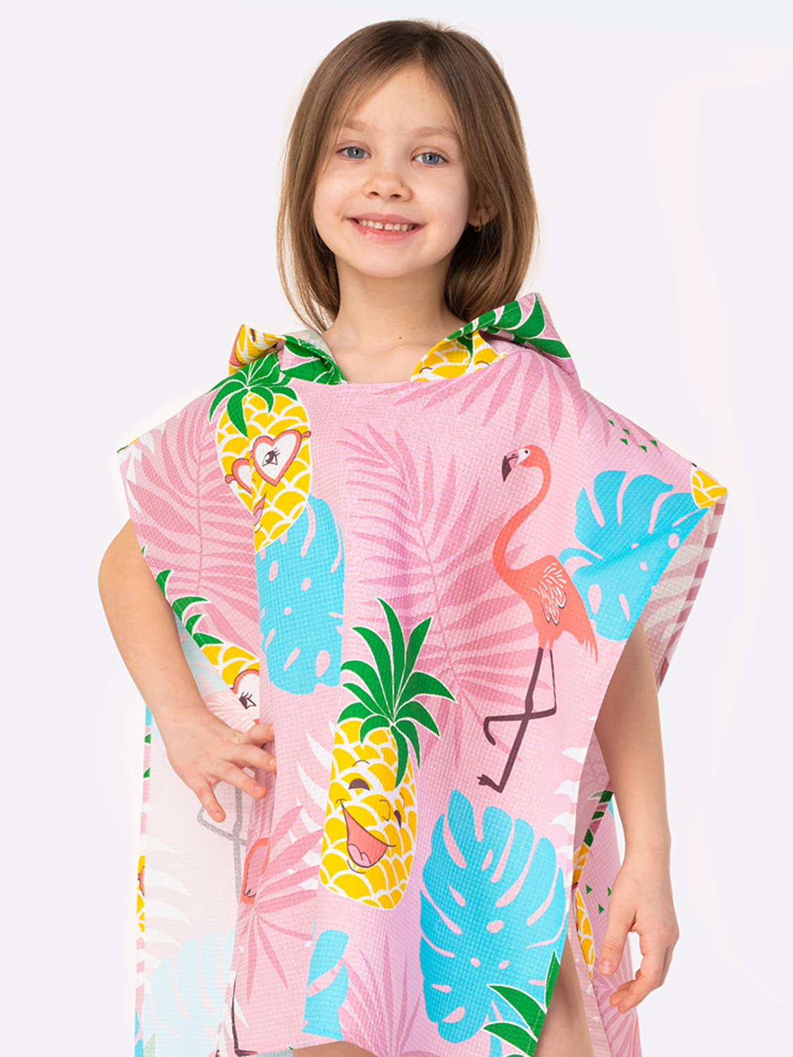 Полотенце детское HappyFox пончно HF1263PN размер 60x54 см, ананас фламинго