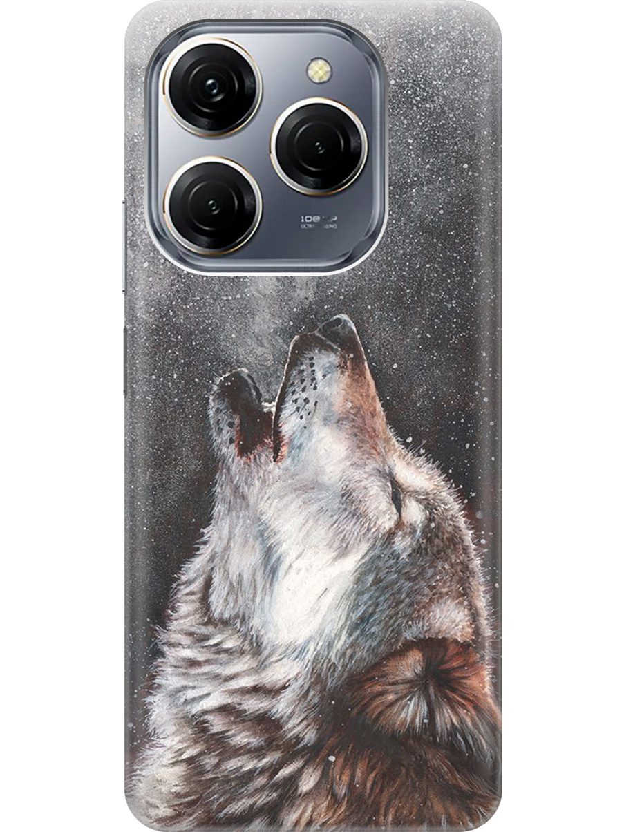 

Силиконовый чехол на Tecno Spark 20 Pro с рисунком "Морозный волк", Белый;серый;черный, 20011919
