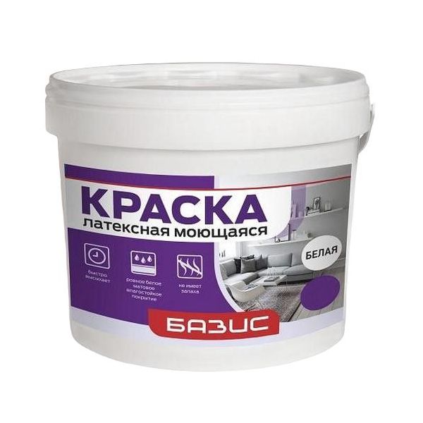 

Краска моющаяся латексная Базис белая 3кг