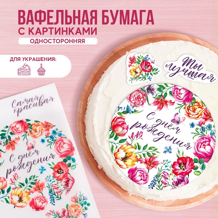 Съедобные вафельные картинки Konfinetta с днем рождения 1 лист а4