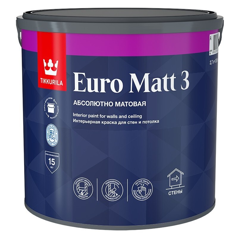 Краска Tikkurila Euro Matt 3, база A, 9 л