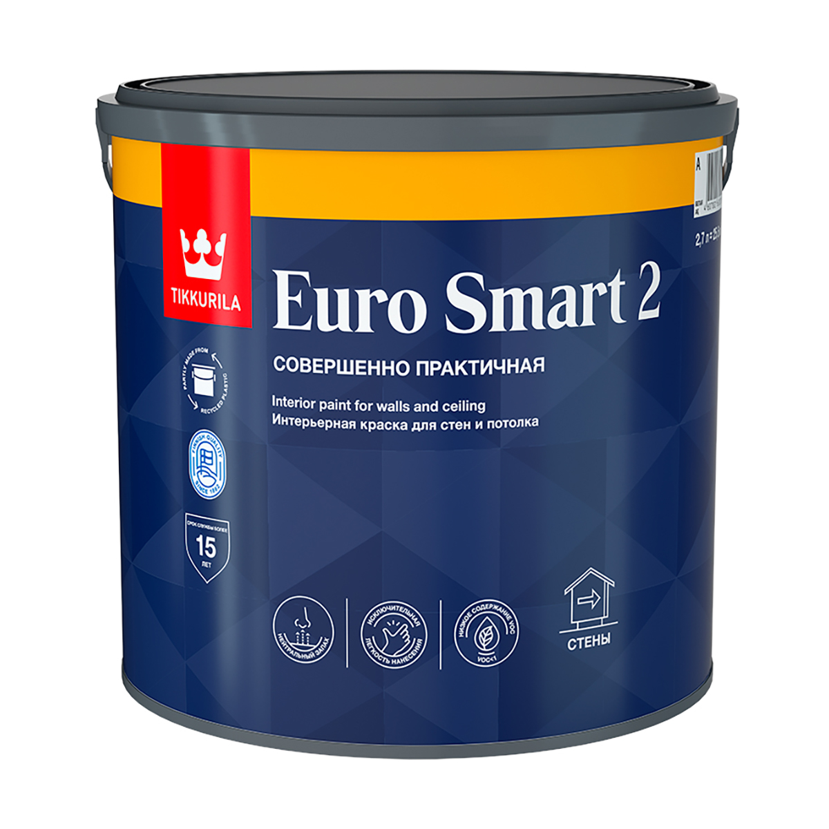 

Краска Tikkurila Euro Smart 2, база A, 2,7 л, Белый, Tikkurila-16