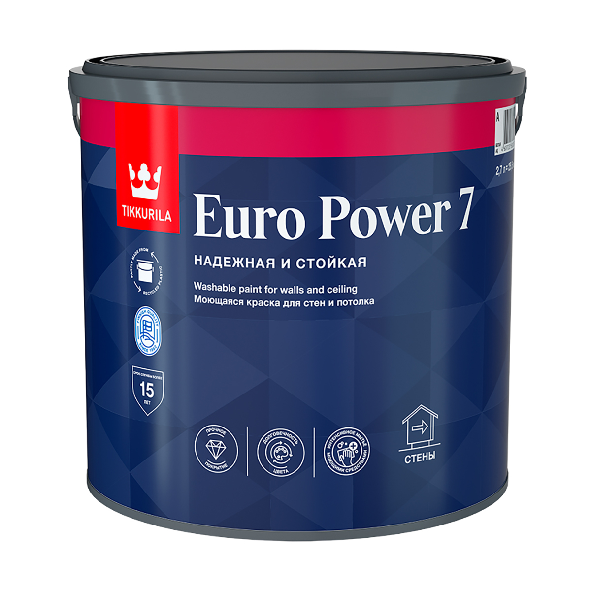 

Краска Tikkurila Euro Power 7, база A, 2,7 л, Белый, Tikkurila-1