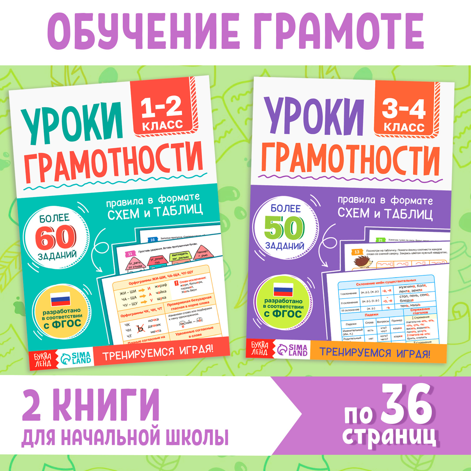 

Уроки грамотности 1-2 и 3-4 класс, Книги-тренажёры Буква-Ленд