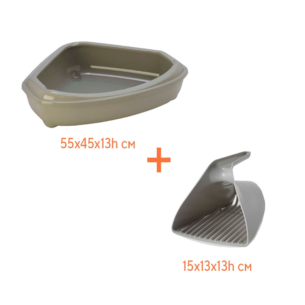 фото Комплект туалет-лоток угловой corner tray 55x45x13h см и совочек scoop & sift moderna