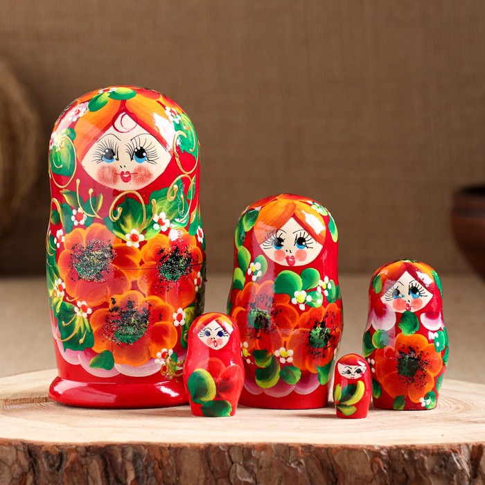 

Матрешка 5-ти кукольная " Катерина весенняя" 14-15 см, ручная роспись, Красный