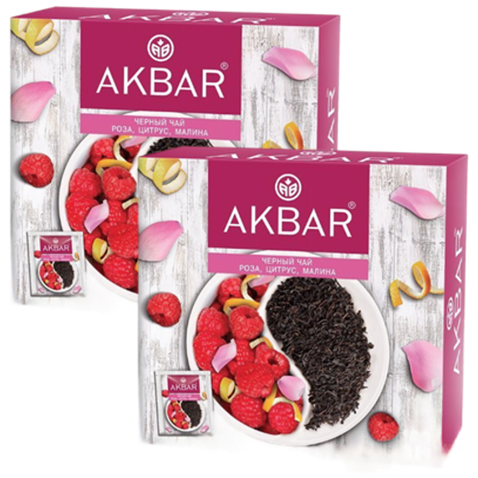 

Чай черный Akbar Роза, Цитрус, Малина, 100 пакетиков х 2 шт