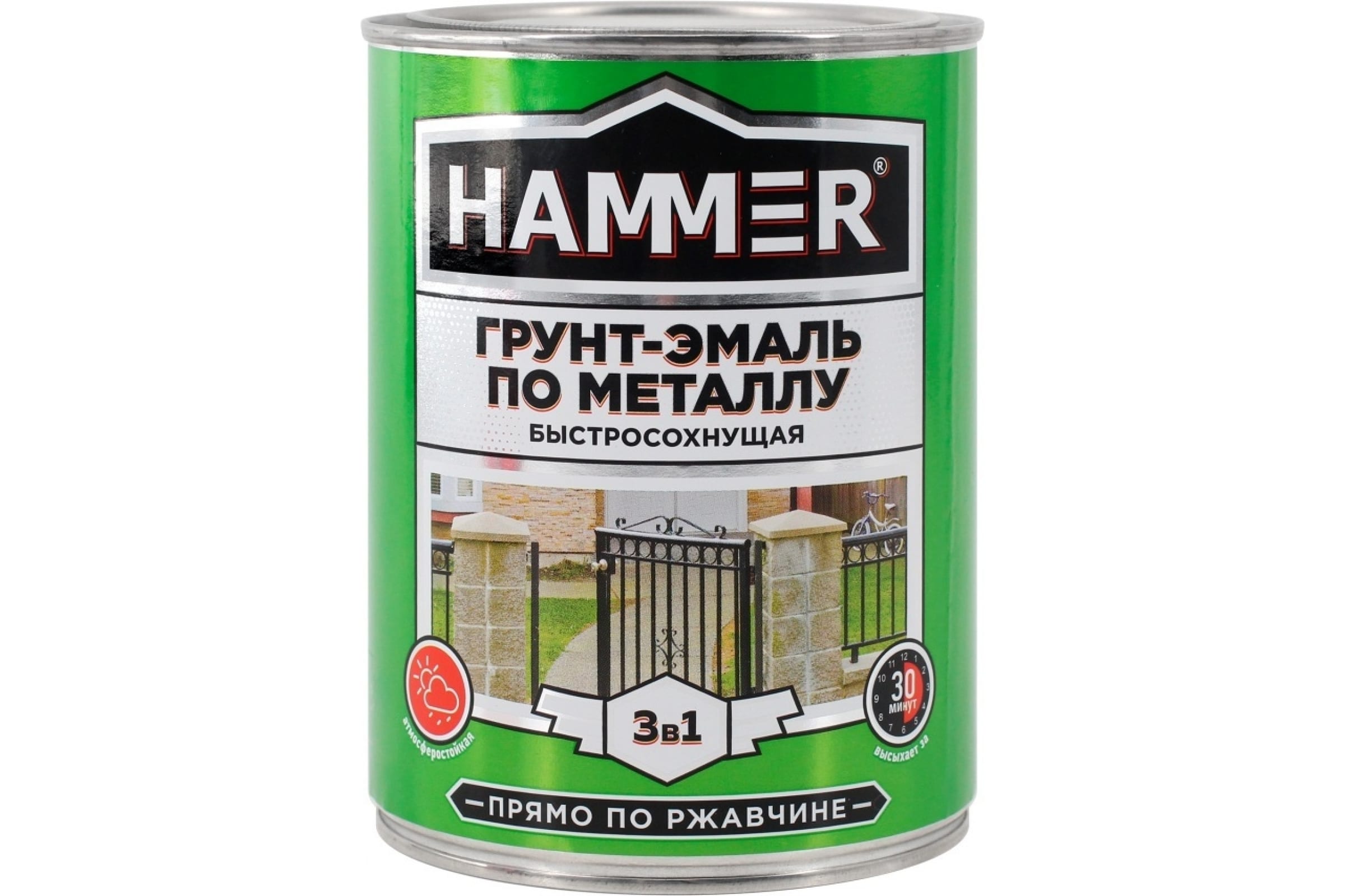 Грунт-эмаль по металлу HAMMER 3в1 б/с белая 0,9 кг ЭК000116559