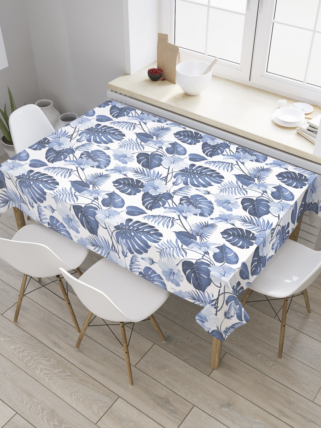 

Скатерть прямоугольная JoyArty "Флора тропиков" из оксфорда, 120x145 см, Голубой, Флора тропиков