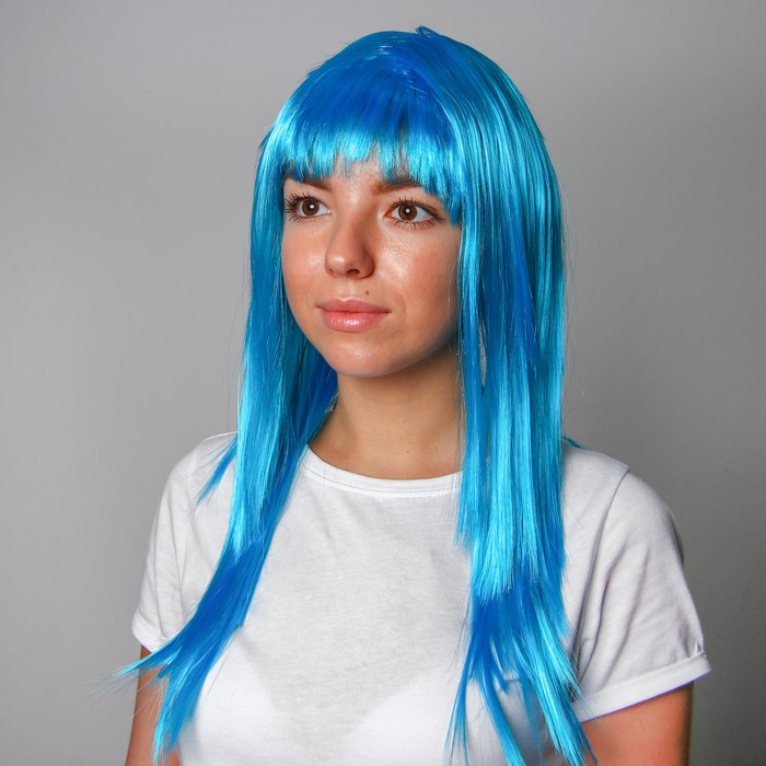 Карнавальный парик, длинные прямые волосы, цвет голубой, 120 г карнавальный парик длинные прямые волосы голубой 120 г