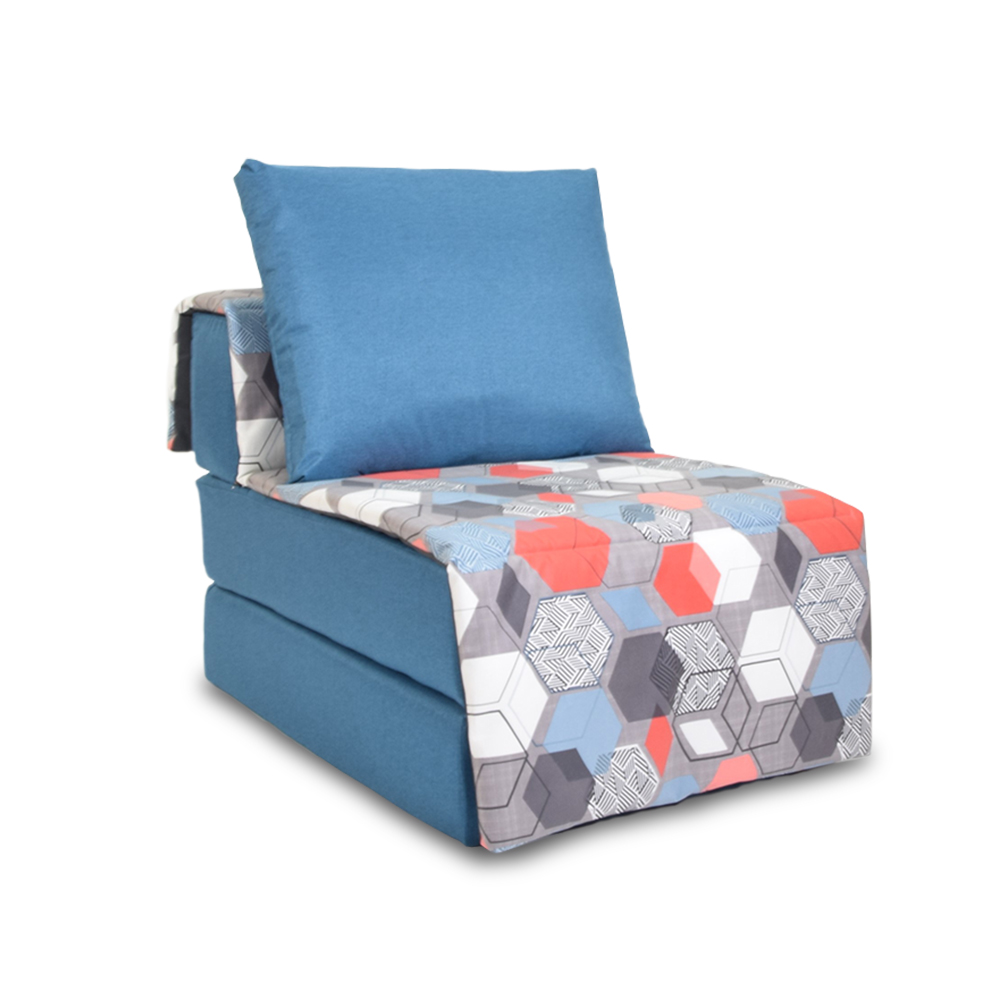 Кресло диван кровать FREEFORM ХАРВИ с накидкой рогожка синяя. Синий Геометрия Слейт