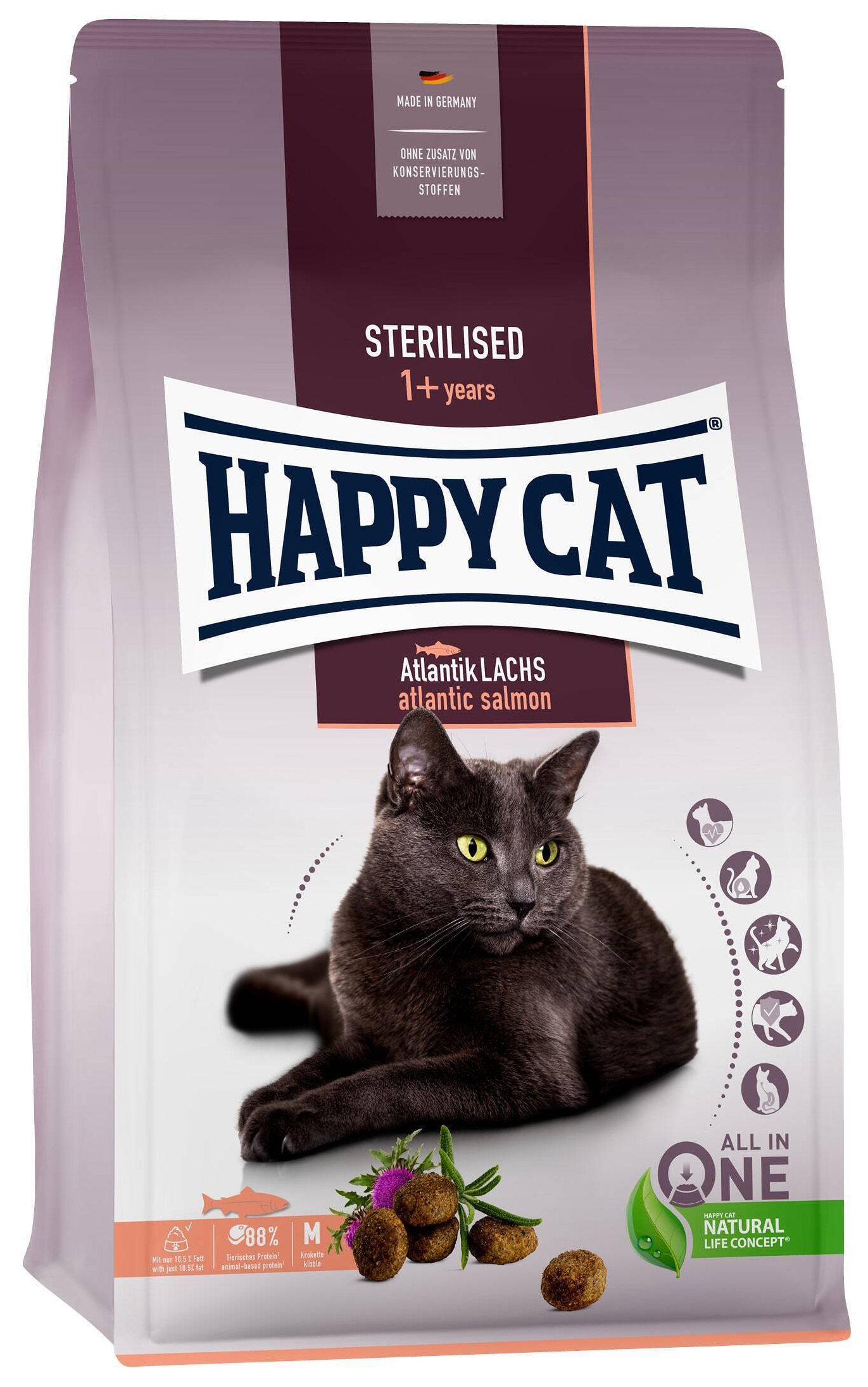 

Сухой корм для кошек Happy Cat Adult Sterilised атлантический лосось, 2 шт по 4 кг