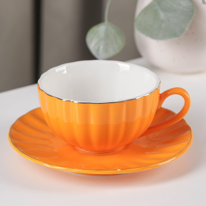 фото Чайная пара доляна «вивьен»: чашка 200 мл, блюдце d=15 см, цвет оранжевый