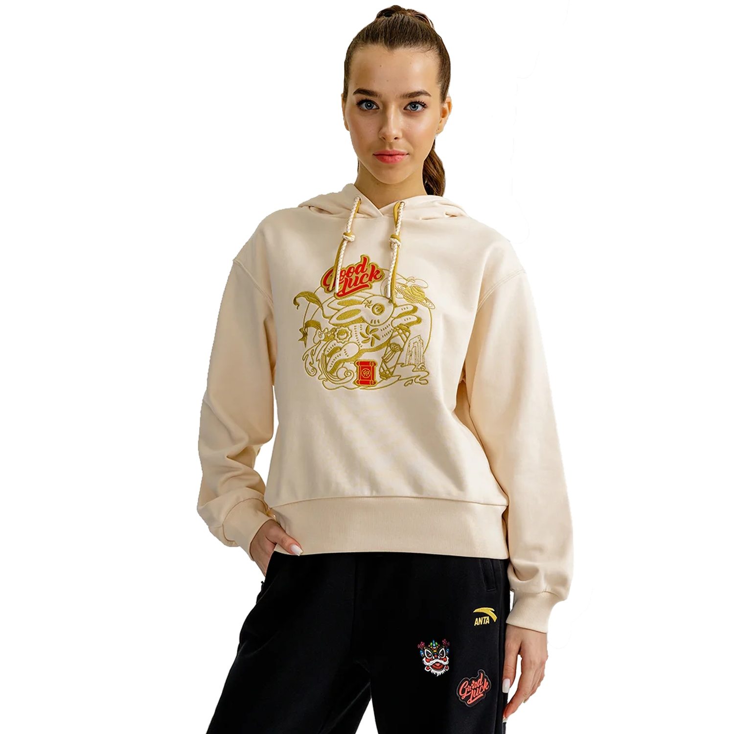 

Худи женское Anta CNY SWEAT HOODIE W бежевое S, Бежевый, CNY SWEAT HOODIE W